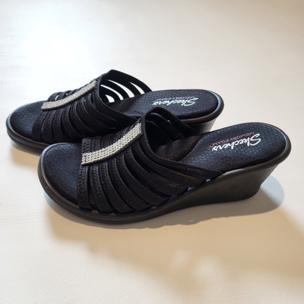 Skechers Cali Womens Rumblers Hot Shot Wedge Sandal black bejeweled size 10 NWOB - Picture 5 of 10